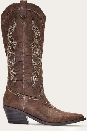 PRETTYLITTLETHING Pu Point Toe Western Calf High Boots