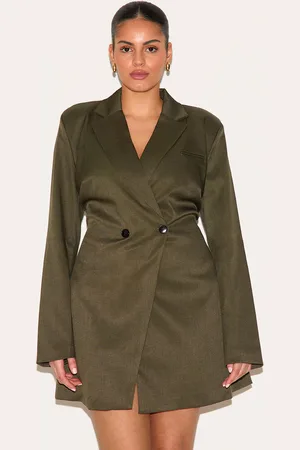 PRETTYLITTLETHING Plus Woven Cinched Waist Blazer Dress
