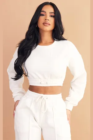 PRETTYLITTLETHING Petite Cropped Elasticated Detail Sweat Top