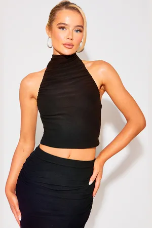 PRETTYLITTLETHING Soft Touch Ruched Halterneck Crop Top