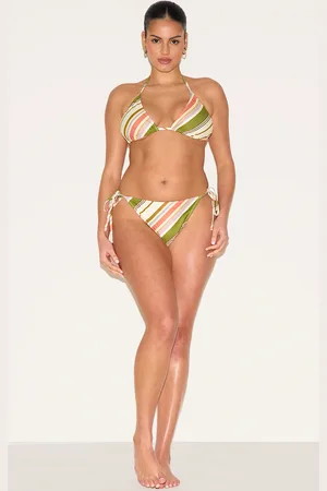PRETTYLITTLETHING Plus Diagonal Stripe Tie Side Bikini Bottoms