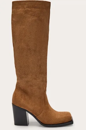 PRETTYLITTLETHING Faux Suede Square Toe High Block Heel Knee High Boots