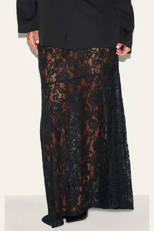 PRETTYLITTLETHING Plus Floral Lace Sheer Maxi Skirt