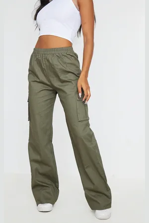 PRETTYLITTLETHING Khaki Wide Leg High Waisted Cargo Pants