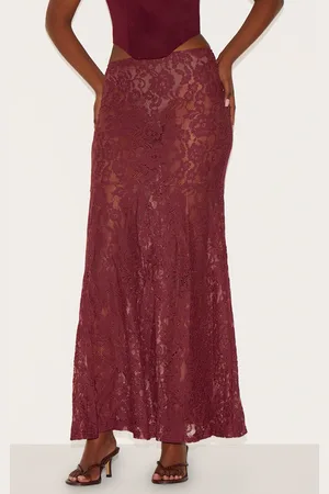 PRETTYLITTLETHING Floral Lace Sheer Maxi Skirt