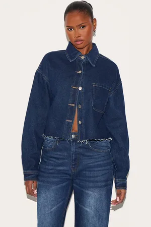 PRETTYLITTLETHING Raw Hem Cropped Denim Shirt
