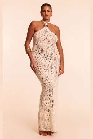 PRETTYLITTLETHING Plus Crochet Maxi Halter Neck Beach Dress