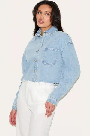 PRETTYLITTLETHING Raw Hem Cropped Denim Shirt
