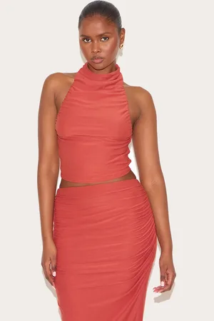 PRETTYLITTLETHING Soft Touch Ruched Halter Crop Top