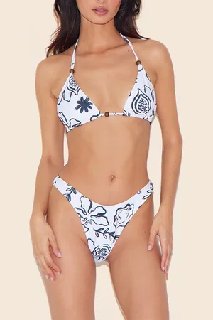 PRETTYLITTLETHING Monochrome Floral Tanga Bikini Bottoms
