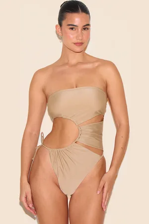 PRETTYLITTLETHING Bandeau Cut Out Tie Swimsuit