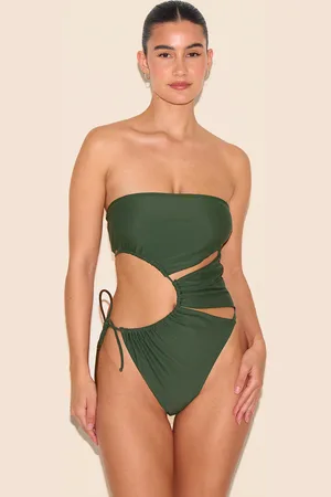 PRETTYLITTLETHING Bandeau Cut Out Tie Swimsuit