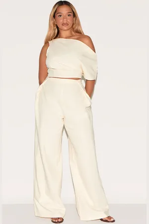 PRETTYLITTLETHING Shape Linen Look Highwaisted Pleated Wide Leg Pants