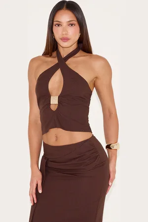 PRETTYLITTLETHING Tall Trim Detail Halterneck Crop Top