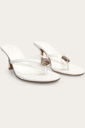 PRETTYLITTLETHING Pu Round Toe Thong Shell Trim High Heeled Mules