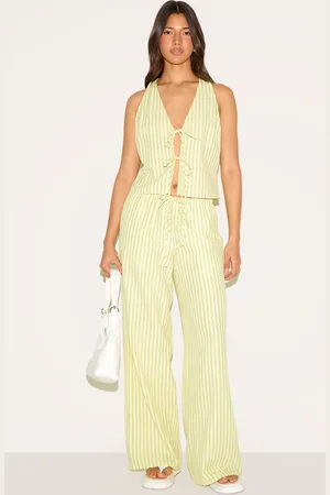 PRETTYLITTLETHING Striped Tie Waist Straight Leg Pant