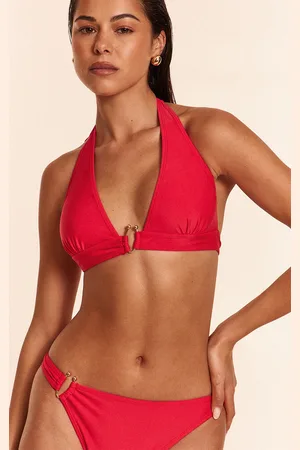 PRETTYLITTLETHING Gold Trim Halter Neck Triangle Bikini Top