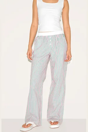 PRETTYLITTLETHING Pinstripe Cotton Poplin Contrast Waistband Pant