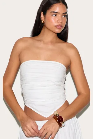 PRETTYLITTLETHING Tall Cotton Poplin Ruched Front Crop Top