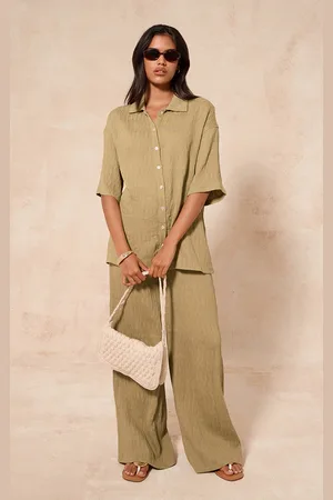 PRETTYLITTLETHING Textured Woven Drawstring Wide Leg Pant