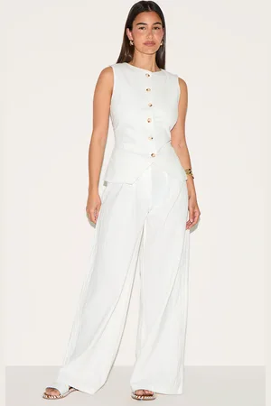 PRETTYLITTLETHING Linen Look Wide Leg Pleated Pants