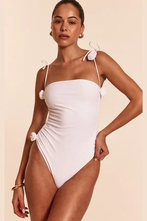 PRETTYLITTLETHING Ruched Flower Trim Swimsuit