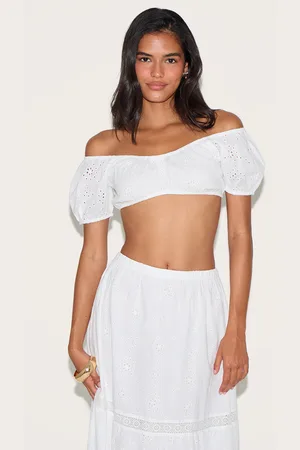 PRETTYLITTLETHING Broderie Bardot Crop Top