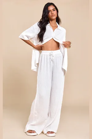 PRETTYLITTLETHING Textured Woven Drawstring Wide Leg Pants