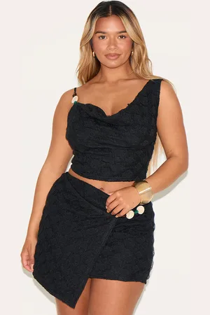 PRETTYLITTLETHING Shape Textured Cowl Neck Beaded Strap Crop Top