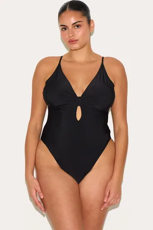 PRETTYLITTLETHING Plus Knot Front Cut Out Swimsuit