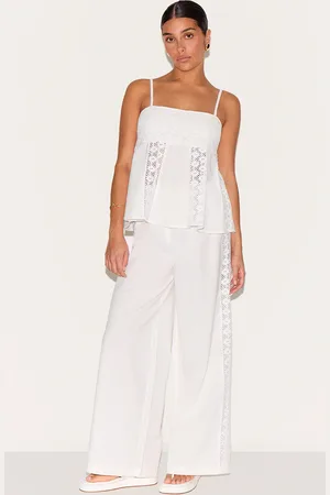 PRETTYLITTLETHING Petite Linen Look Crochet Side Detail Wide Leg Pants