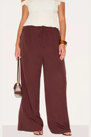 PRETTYLITTLETHING Plus Tailored Tie Detail Woven Wide Leg Pants