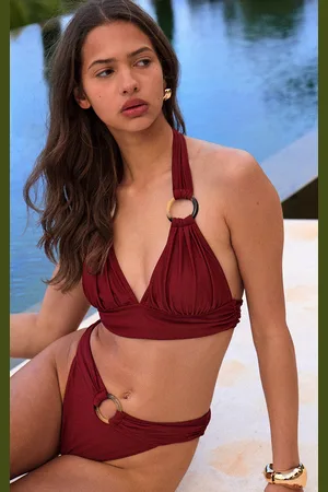 PRETTYLITTLETHING O Ring Detail Ruched Triangle Bikini Top