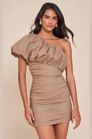 PRETTYLITTLETHING Linen-Blend One Shoulder Bodycon Dress