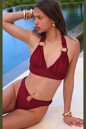 PRETTYLITTLETHING O Ring Ruched High Leg Bikini Bottoms