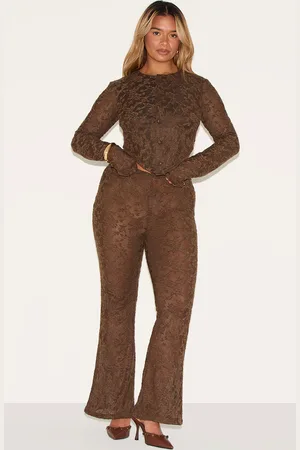 PRETTYLITTLETHING Shape Textured Lace Highwaisted Flare Pants