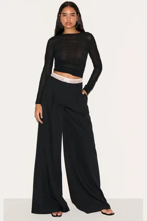 PRETTYLITTLETHING Tall Lace Detail Tailored Wide Leg Pants
