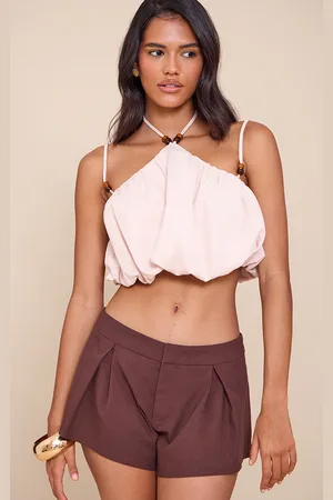 PRETTYLITTLETHING Bead Detail Strappy Halterneck Puffball Crop Top