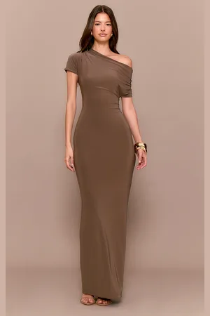 PRETTYLITTLETHING Double Layer Slinky Asymmetric Ruched Sleeve Maxi Dress