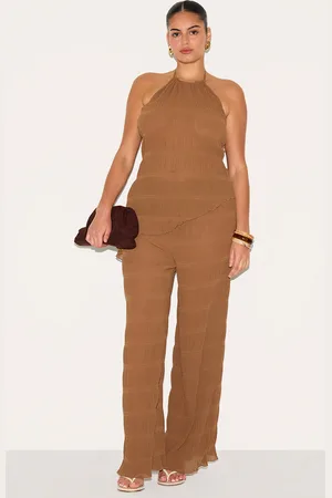 PRETTYLITTLETHING Plus Textured Sheer Woven Mid Rise Straight Leg Pant
