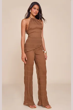 PRETTYLITTLETHING Textured Sheer Woven Mid Rise Straight Leg Pant
