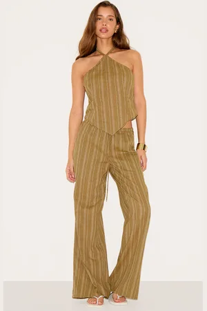 PRETTYLITTLETHING Pinstripe Tie Waist Cotton Pants