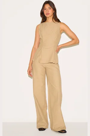 PRETTYLITTLETHING Striped Cotton Wide Leg Pants