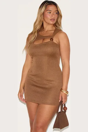 PRETTYLITTLETHING Shape Knitted Cut Out Tortoiseshell Trim Mini Dress