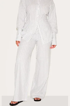 PRETTYLITTLETHING Shape Striped Elasticated Waist Wide Leg Pants