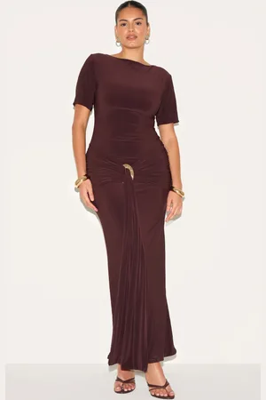 PRETTYLITTLETHING Plus Boat Neck Wrap Waist Detail Maxi Dress