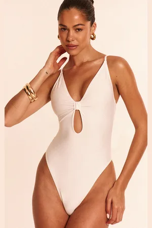 PRETTYLITTLETHING Cream Knot Front Cut Out Swimsuit
