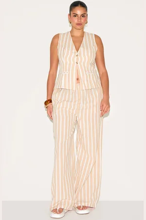 PRETTYLITTLETHING Plus Striped Drawstring Wide Pants