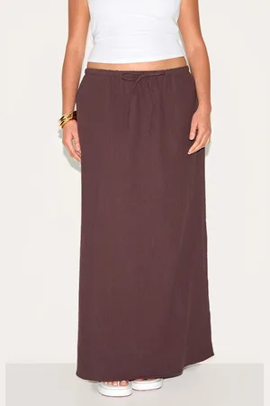 PRETTYLITTLETHING Plus Premium Linen Drawstring Maxi Skirt