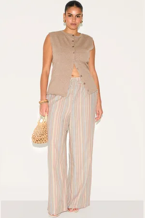 PRETTYLITTLETHING Plus Stripe Linen Look Drawstring Pants